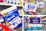 collage image of charmin, scott, angel soft, and quilted northern toilet paper