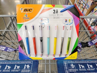 a 7 pack of bic 4 color pens in a cart