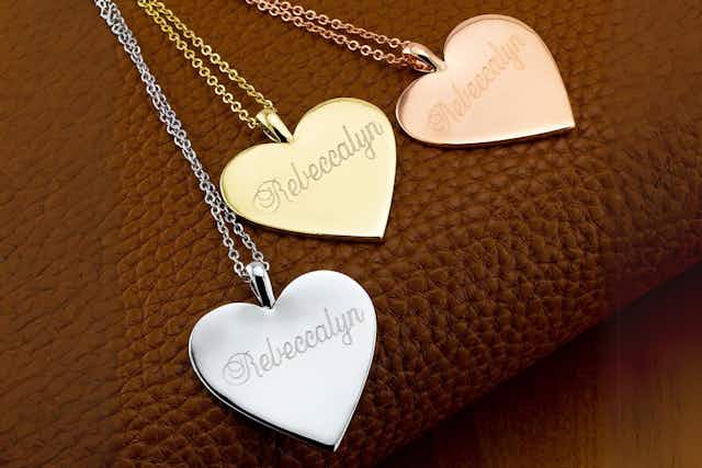 Personalized 18K Gold-Plated Heart Necklaces, Only $8.99 Shipped card image