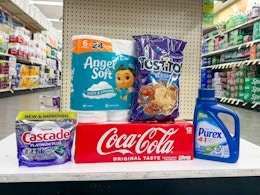 tostitos coca cola cascade purex angel soft products on shelf