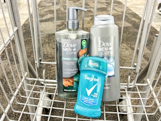 dove men+care and degree products in a shopping cart