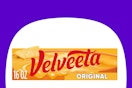 dollar general velveeta cheese block on purple and white background