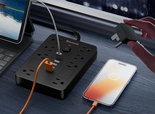 a phone plugged into an outlet