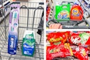 collage image of oral care, christmas candy, and laundry detergent