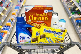 Walgreens shopping cart with products