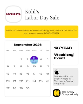kohl's labor day sale 2026 dates