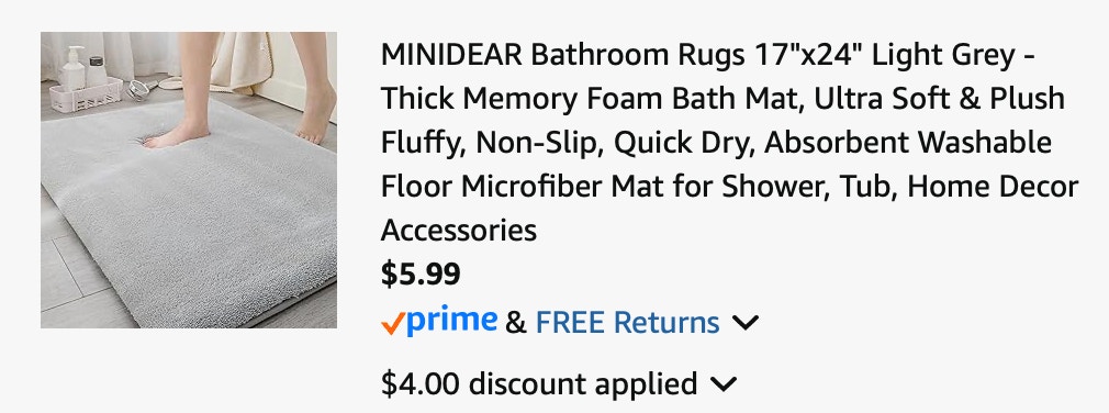 bathroom rug Amazon receipt