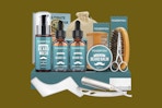 a beard kit on an olive background