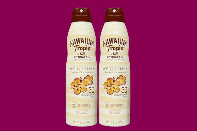 Hawaiian Tropic Sunscreen Spray: Get 2 Bottles for $9.80 on Amazon card image