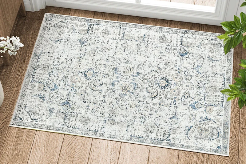 Lifestyle image of area rug by door inside home