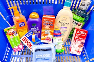 a big group of kenvue products in a walmart basket