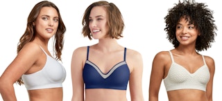 Three women wearing Hanes wirefree bras.