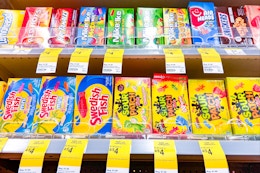 shelves with theatre box candy and sale tags