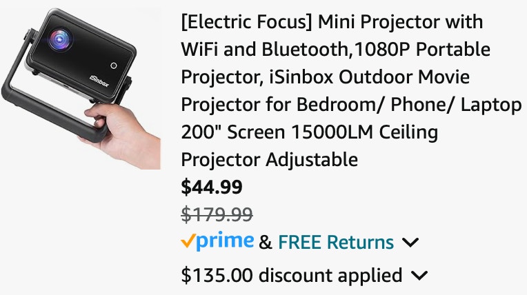 [Electric Focus] Mini Projector with WiFi and Bluetooth,1080P Portable Projector, iSinbox Outdoor Movie Projector