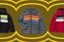 3 colors of the Ixtreme Kids' Retro Stripe Quilted Hooded Puffer Jackets