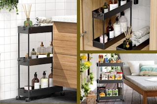 collage of the Spacekeeper Slim Rolling Storage Cart