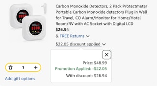 Carbon monoxide detector Amazon receipt