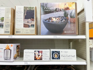 terra flame fire bowl sitting on a target shelf