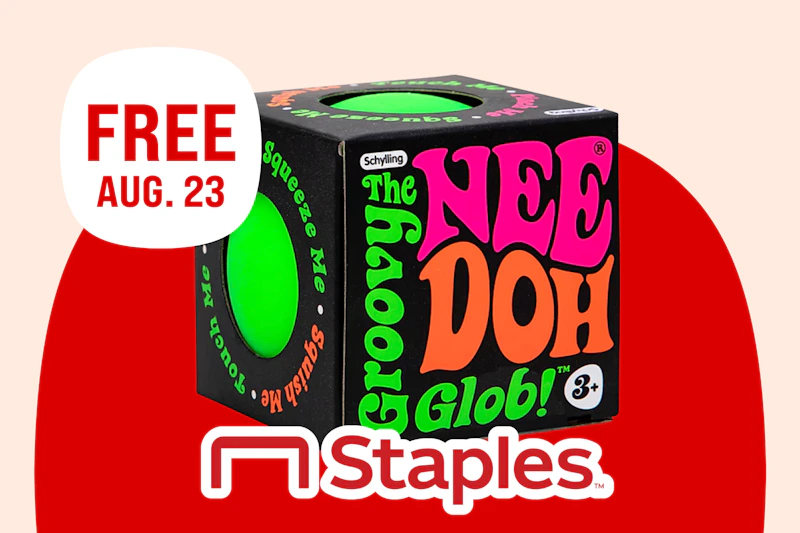 Free Needoh at staples aug. 23 red a cream graphic