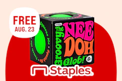 Free Needoh at staples aug. 23 red a cream graphic