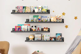 floating shelves holding kids' items