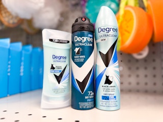 Degree deodorant and dry sprays on shelf