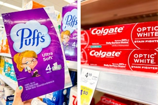 collage with puffs and colgate