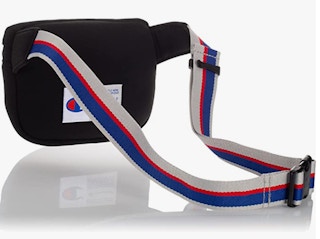 Black waist bag on a white background