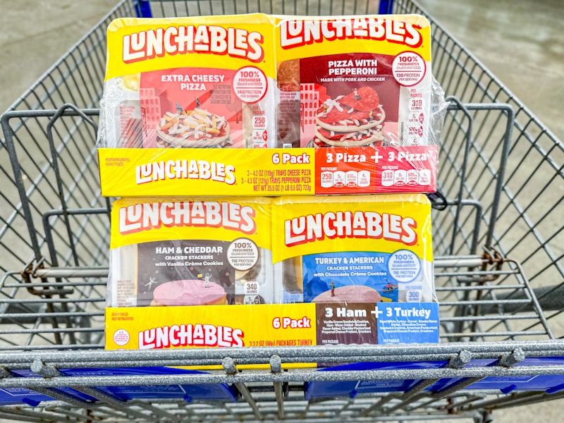 packs of lunchables in a cart