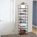 a shoe rack against a wall 
