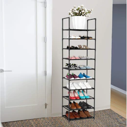 a shoe rack against a wall 
