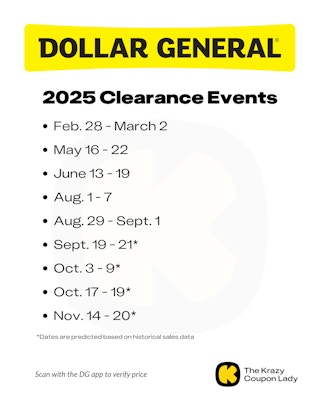 Dollar General Clearance Event calendar predictions for 2025