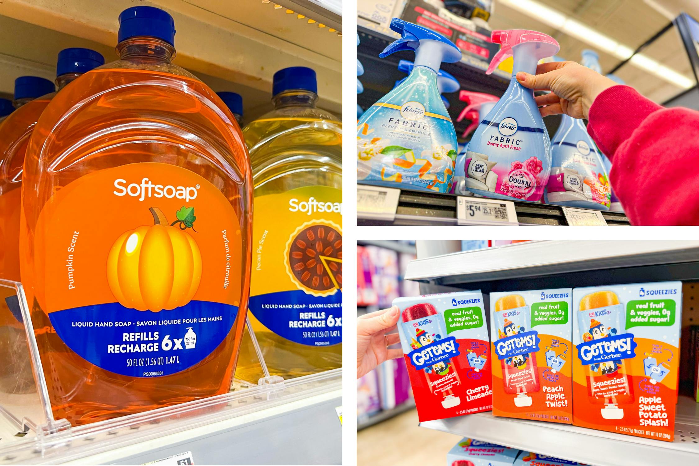 softsoap, febreze, and gerber side by side walmart cash