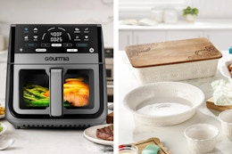 Gourmia Air Fryer, The Pioneer Woman vintage white bakeware set