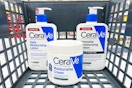 cerave skincare lotions in a basket
