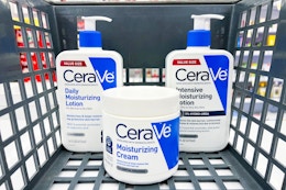 cerave skincare lotions in a basket