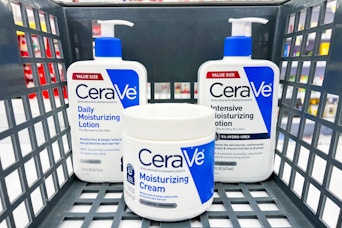 cerave skincare lotions in a basket