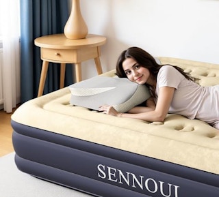 a person laying on a cervical pillow