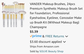 a makeup brush set cart ending in $5.39