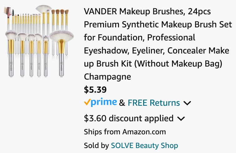 a makeup brush set cart ending in $5.39