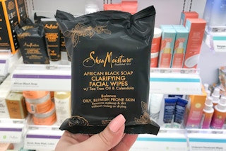 hand holding sheamoisture facial wipes at target
