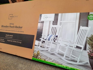 mainstays wooden porch rocker on walmart floor