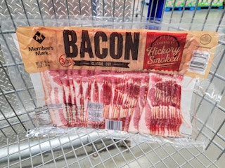 3 pounds of bacon in a cart