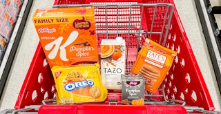 a target cart full of pumpkin spice items
