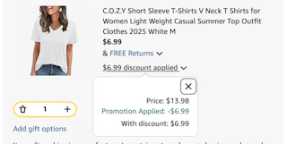 women's t-shirt Amazon receipt