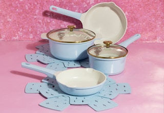 light blue ceramic nonstick cookware set