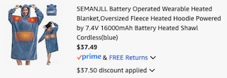 heated blanket Amazon receipt