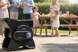 a lasko fan on a patio