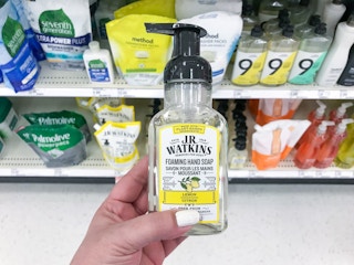 hand holding a j.r. watkins hand soap pump at target