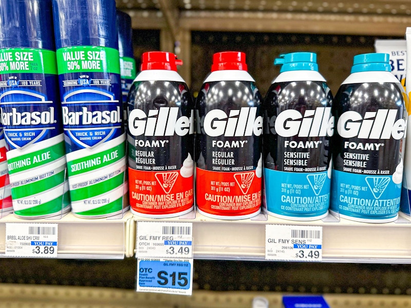 gillette shave foams on a shelf